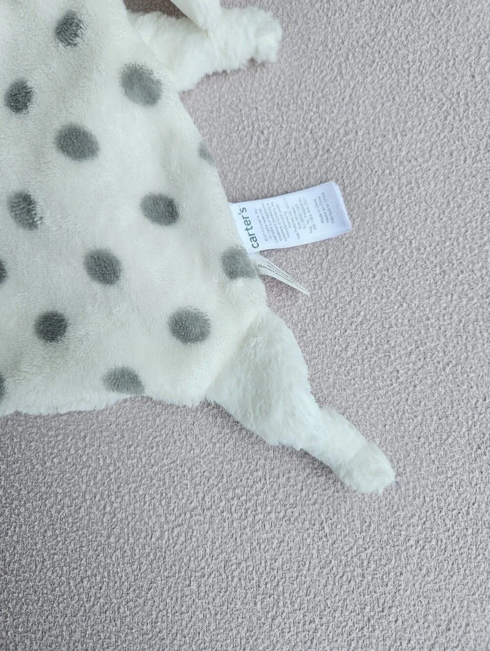 Carters Grey White Polka Dot Bunny Rabbit Knots Plush Baby Security Blanket